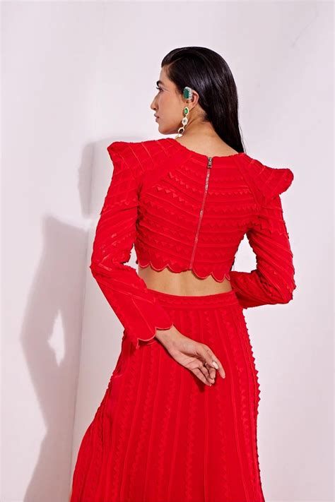 Vidhi Wadhwani - Sculpted Red Top and Skirt - Elahe