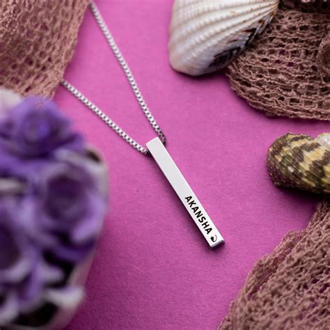 Premium Customised Cuboid Bar Name Necklace - Silver - Stainless Steel ...