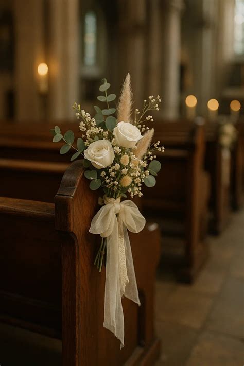 Elegant Church Pew Wedding Decorations with Flowers & Ribbons in 2025 ...
