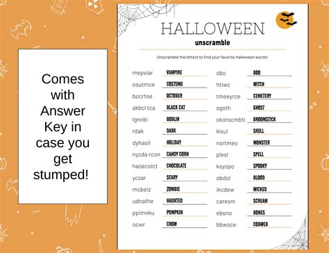 Halloween Word Scramble Printable Game With Answer Key - Etsy