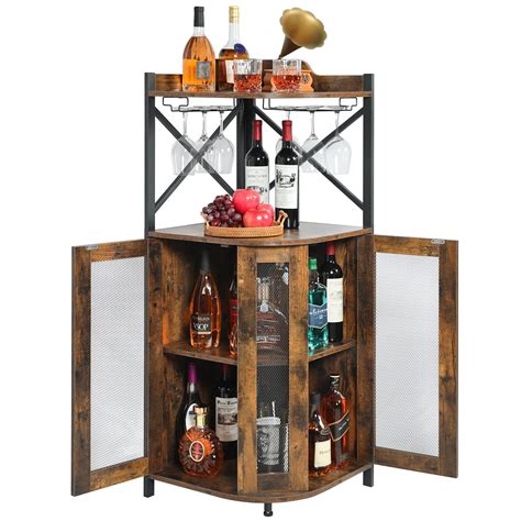 JKsmart Corner Bar Cabinet with Glass Holder,Industrial Wine Cabinet ...