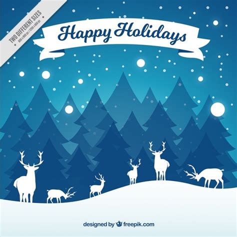 Winter background with reindeer silhouettes | Free Vector
