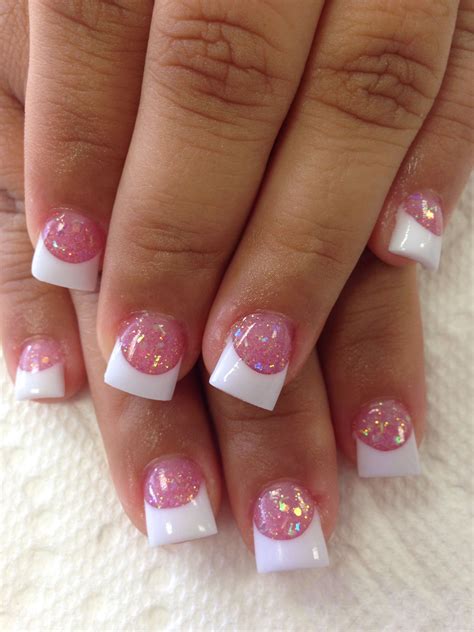 Love the pink glitter with white tips White Tip Nails, Cute Pink Nails ...