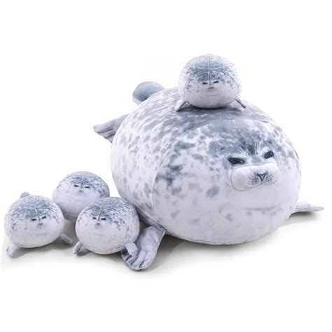 TOYSYM Chubby Blob Seal Pillow Cute Seal Plush with 4 Baby Plushies in ...