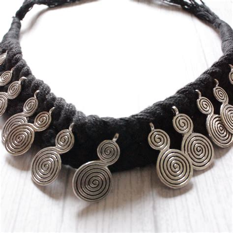 Metal Charms Embellished Black Braided Threads Necklace – A Local Tribe