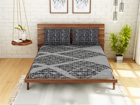 Geometric Grey 100% Cotton Double Bedsheet - Atrium Plus Kitting By Sp