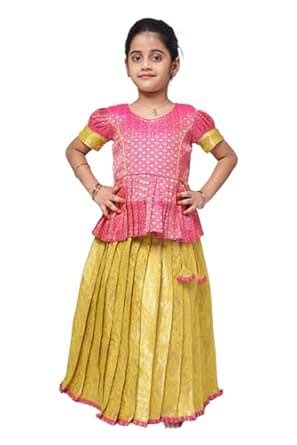 Buy THE NESAVU Girls' Traditional Pattu Pavadai Dress - Pink ...