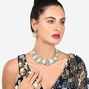 Buy ZAVERI PEARLS Mint Green Stones Dazzling Austrian Diamonds Kundan ...