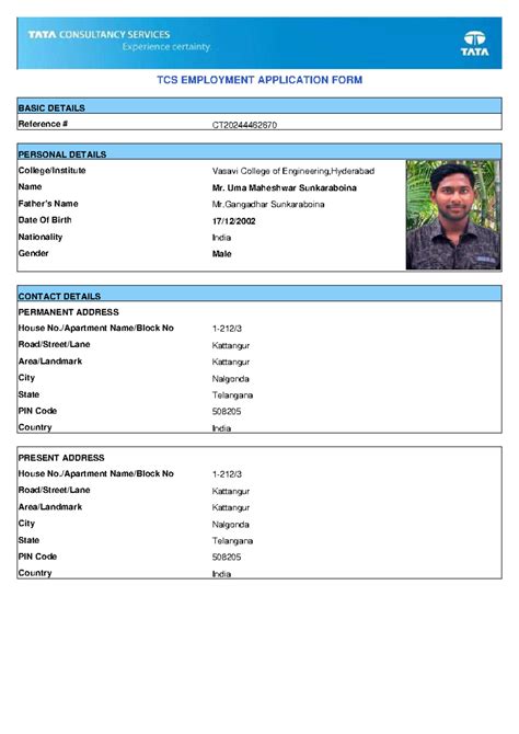 CT20244462670 Application - TCS EMPLOYMENT APPLICATION FORM BASIC ...