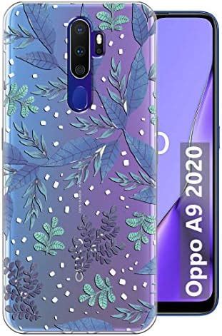 Fashionury Blue Leaf Printed Transparent Soft Back Cover for Oppo A9 ...