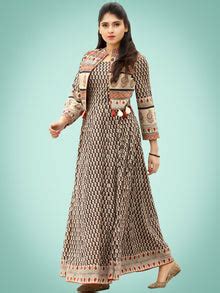Naaz Roheen - Hand Block Printed Long Cotton Embroidered Jacket Dress ...