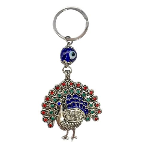 DT DECTONE Evil Eye Keychain Peacock Design Silver Keychain Blue Good ...