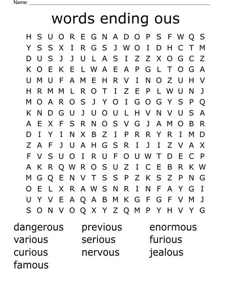 words ending ous Word Search - WordMint