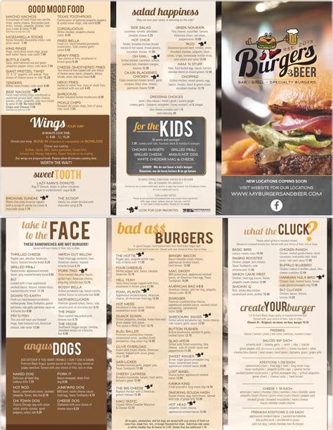 Menu at Burgers & Beer pub & bar, Gibson City