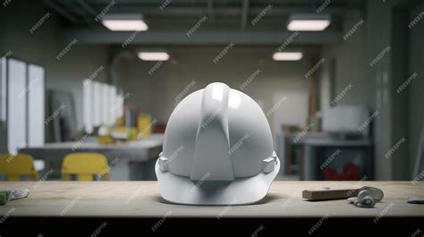 Construction concepts White or Yellow safety helmets blueprints on the ...