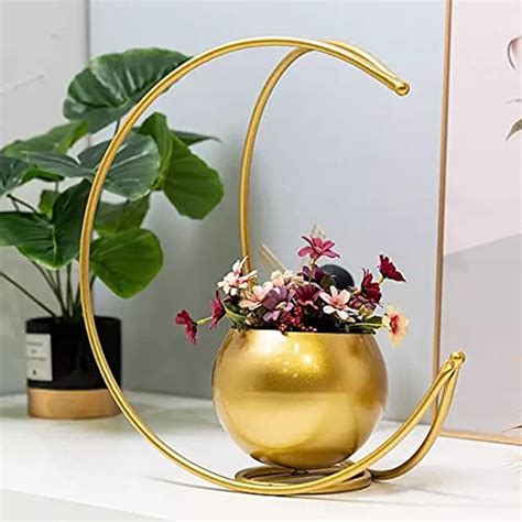 Dev Vandana Handicraft Golden Metal Flower Pot // Planter with Stand ...