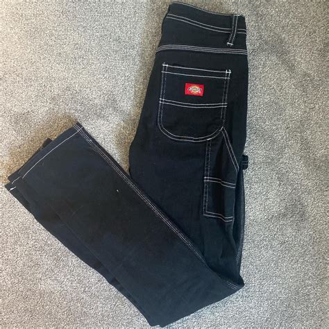 black dickies carpenter jeans w a white trim size... - Depop