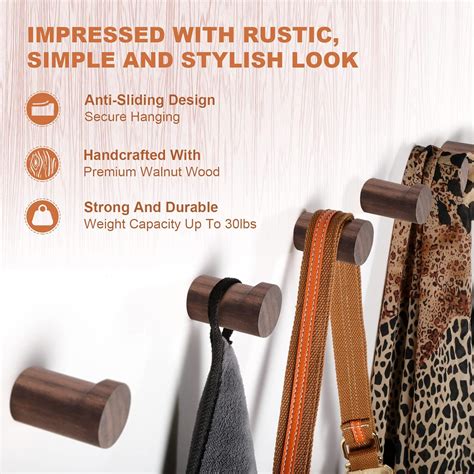 Buy Bsdonte Wood Wall Hooks 6 Pack, Natural Wooden Coat Hooks Wall ...
