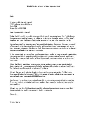 Sample Letter To State Representative - Fill Online, Printable ...