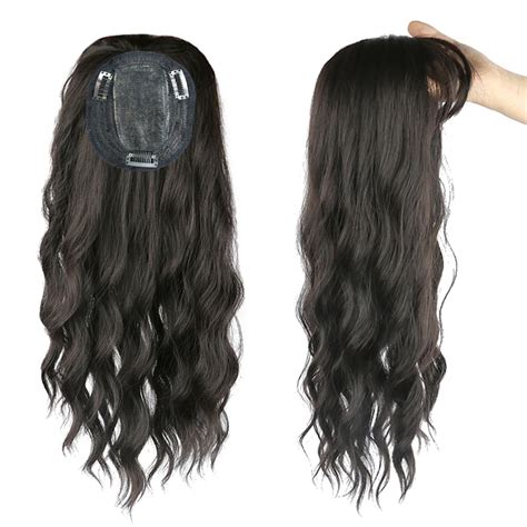 Long Wavy Clip in Hair Piece 5.5" x 5.5" Large Base Crown Closure with ...