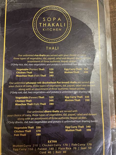 Menu at SOPA THAKALI (THAK THAKALI), New Delhi