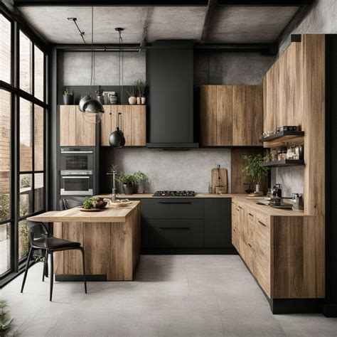 Well lit black and wood kitchen - Interior Design