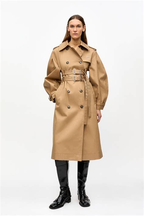 Tiger's Eye Camel Bonded Cotton Trench Coat | GANNI US
