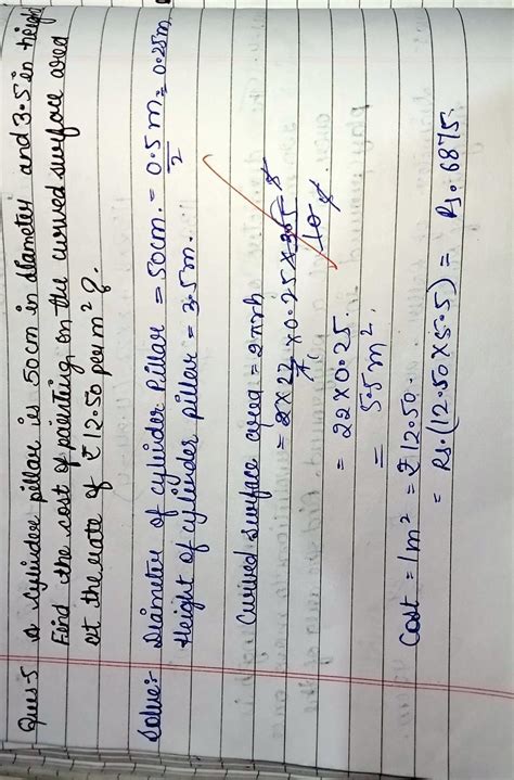 A cylindrical pillar is 50 cm in diameter and 3.5 m in height. Find the ...
