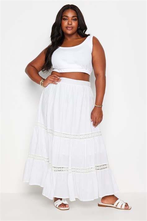 YOURS Plus Size White Tiered Lace Cotton Maxi Skirt | Yours Clothing