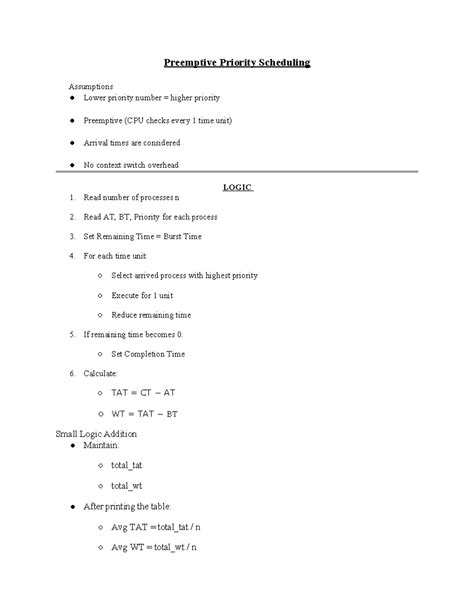 Priority Scheduling - Logic, Examples & C Programs (CS101) - Studocu