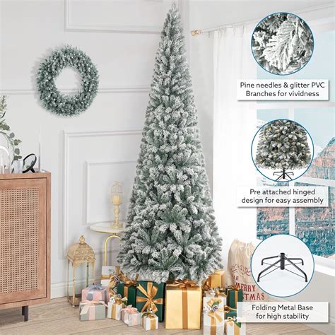 NaomiHome 9 Ft Frosted Slim Pre-Lit Artificial Christmas Tree India | Ubuy