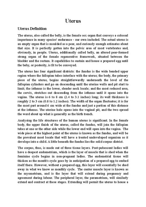 Uterus - Uterus Uterus Definition The uterus, also called the belly, is ...