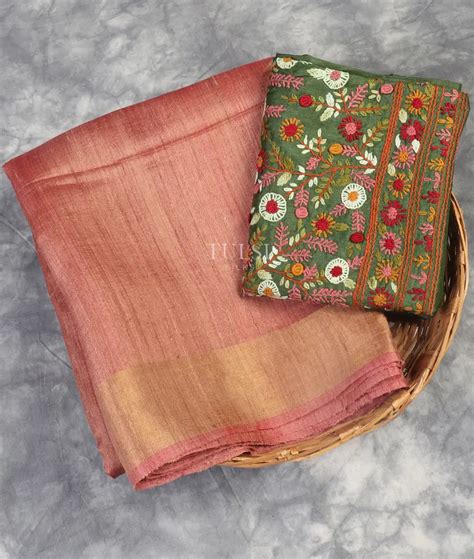 Buy Pink Woven Tussar Saree T541274