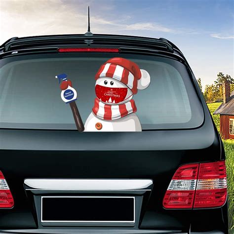 Buy MIYSNEIRN Christmas Rear Wiper Decal Snowman Waving Wiper Sticker ...