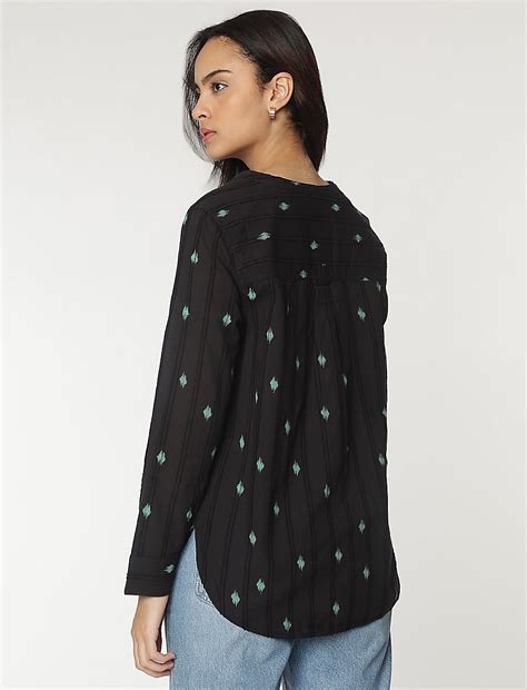 Buy Pure Cotton Mandarin Collar Textured Top at Marks & Spencer