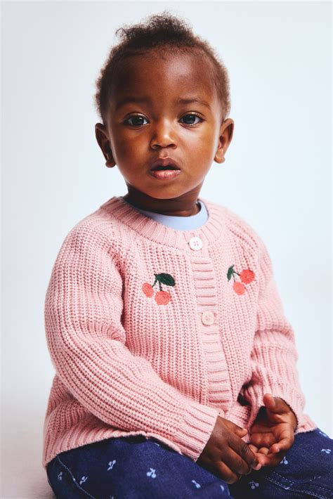 Embroidered-motif cardigan - Pink/Cherries - Kids | H&M IN