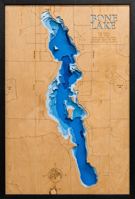3D Wooden Lake Map of Bone Lake in Polk – Horn Dog Maps