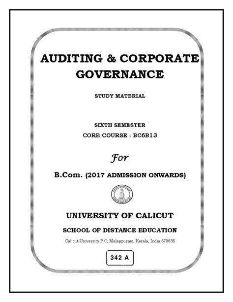 Auditing and Corporate Governance Study Material for B.Com. BC6B13 ...