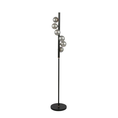 Black & Smoked Glass Orb Floor Lamp - Blair - Furniture123