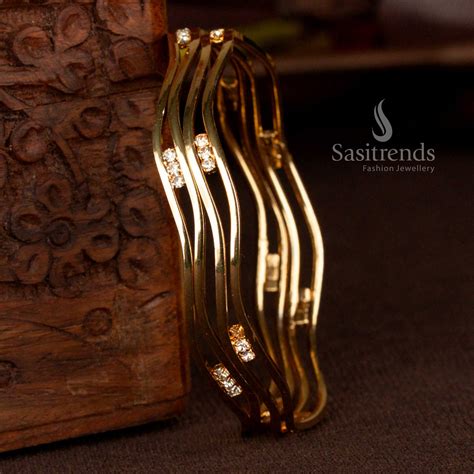 Micro Gold Plated S-Curve Zig-Zag Stone Bangles Set of 2 – Sasitrends