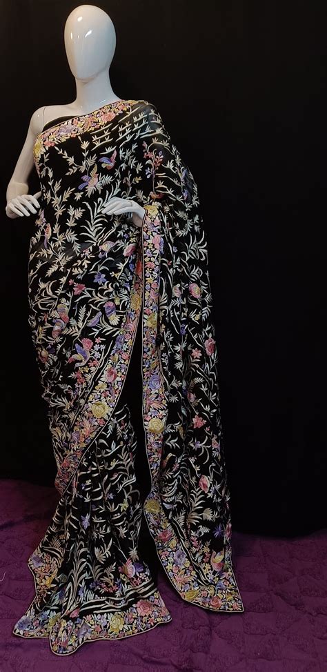 Black Masterpiece Parsi Gara Pure Georgette Saree