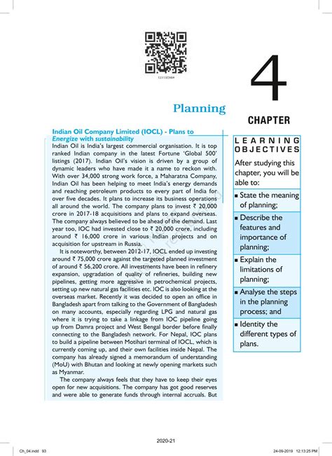 Planning - NCERT Book of Class 12 Business Studies Part I