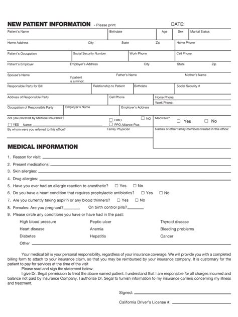 New Patient Information Form - Blank Fillable Template | Fill Out ...