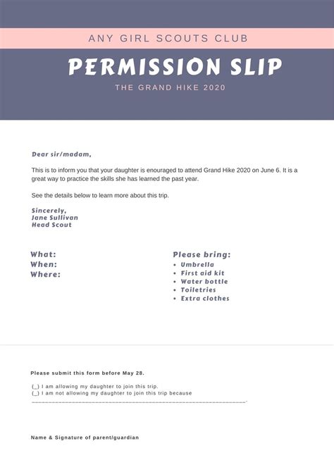 Field Trip Permission Form Template Field Trip Permission Slip Form