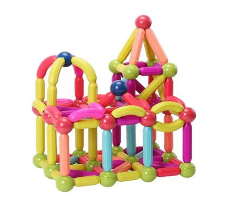 TOYARTSY Colourful Magnetic Building Sticks Toy 64 Pieces STEM ...