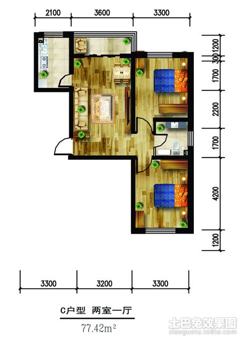 77平米两室一厅室内设计平面图_土巴兔装修效果图