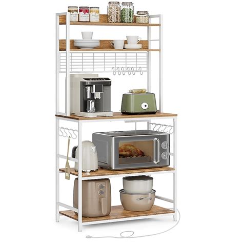 SONGMICS HOME Hutch Bakers Rack with Power Outlet – 14-Hook Microwave ...