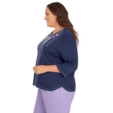 Plus Size Alfred Dunner Picture Perfect Beaded Three Quarter Sleeve Top