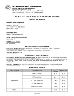 Fillable Online tdi texas Requestor Name and Address BARBARA SIGAL MD ...