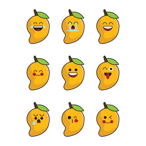 Vector set of fruit emoticons. Cute mango emoji with face. 29975841 ...
